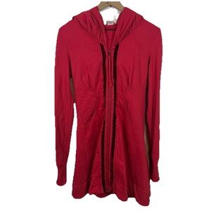 Prairie Underground Red Long Cloak Hoodie Zip-Up Velvet Trim Pocket Size S Cozy
